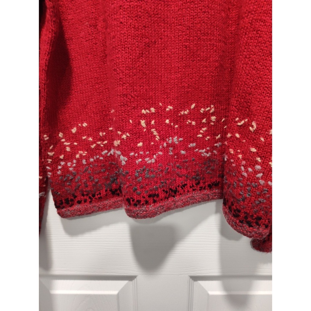 J Jill Sweater Red Gray V-Neck Embroidered Linen Lambswool Mohair size Medium - Picture 10 of 11
